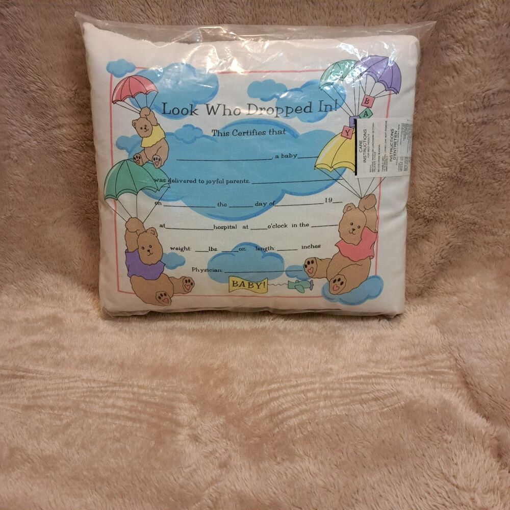 Vintage Baby Milestone Pillow "Look Who Dropped In!" Nursery Keepsake Pillow